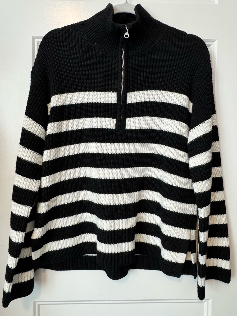 English Factory Black & White Striped Quarter-Zip Sweater Size M - Picture 2 of 7
